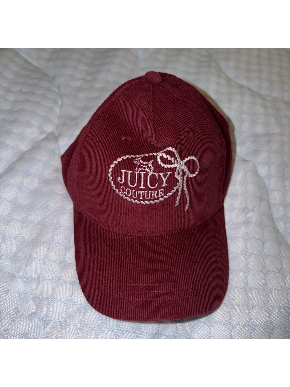 Juicy Couture Corduroy Baseball Hat NWT Maroon Red Embroidered Logo Cap Y2K